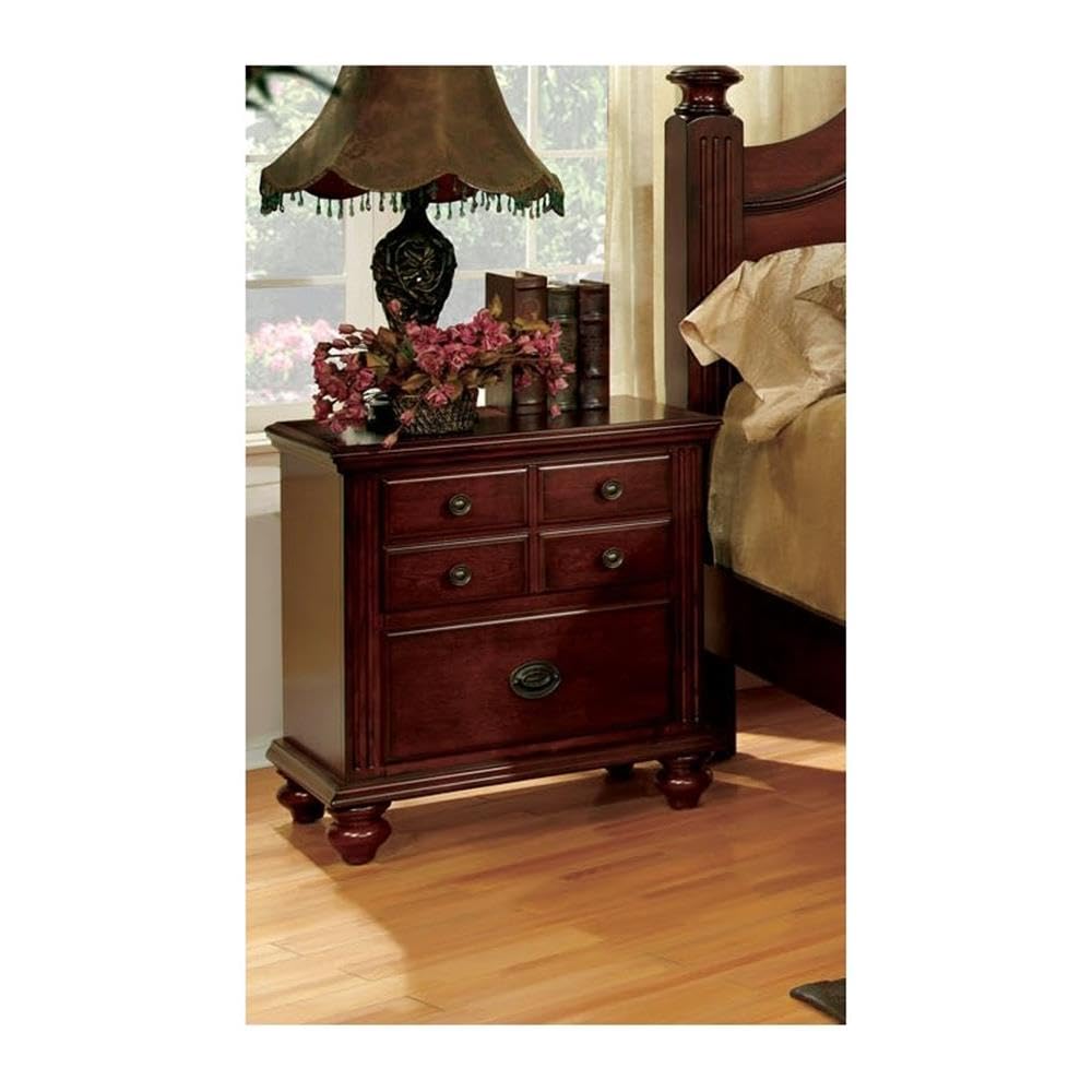 BOWERY HILL 2-Drawer Solid Wood Nightstand - Cherry Finish Transitional Bedside Table for Bedroom, Living Room & Guest Room - Stylish Storage with Two Drawers