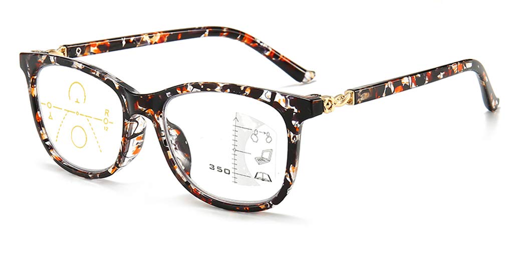 LEE BOYA Progressive No-Line Multifocal Reading Glasses for Men & Women - Blue Light Blocking, 100% UV Protection, Improved Vision (Tortoise, 3.0X) - Perfect for Computer Work, Reading & Screen Time