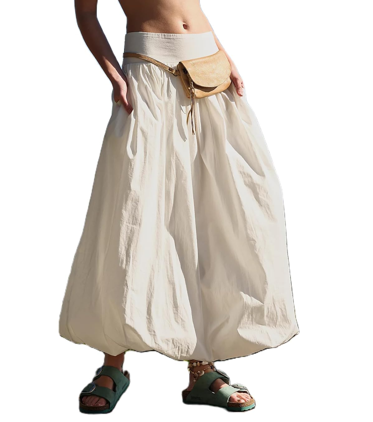 NUFIWI Women's Y2K Bubble Maxi Skirt - Low Elastic Waist A-Line Long Skirt with Ruffle Pleats | Summer Casual Midi Dress for Beach, Vacation & Boho Outfits