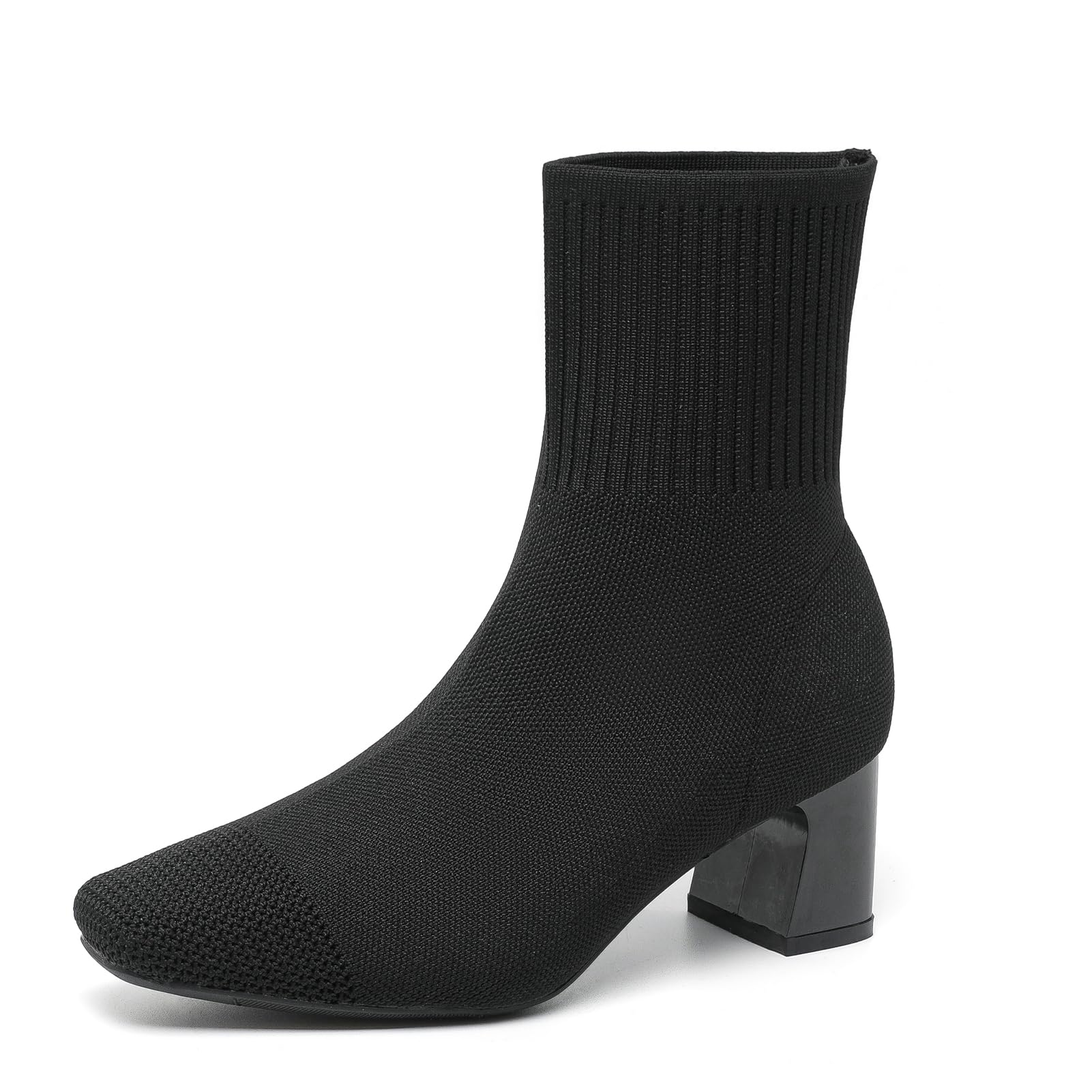 Youngshow Women's Comfortable Knitted Low Heel Ankle Boots - Pointed Toe Slip On Booties for Fall Winter, Casual & Dressy Outfits, Office & Party Wear