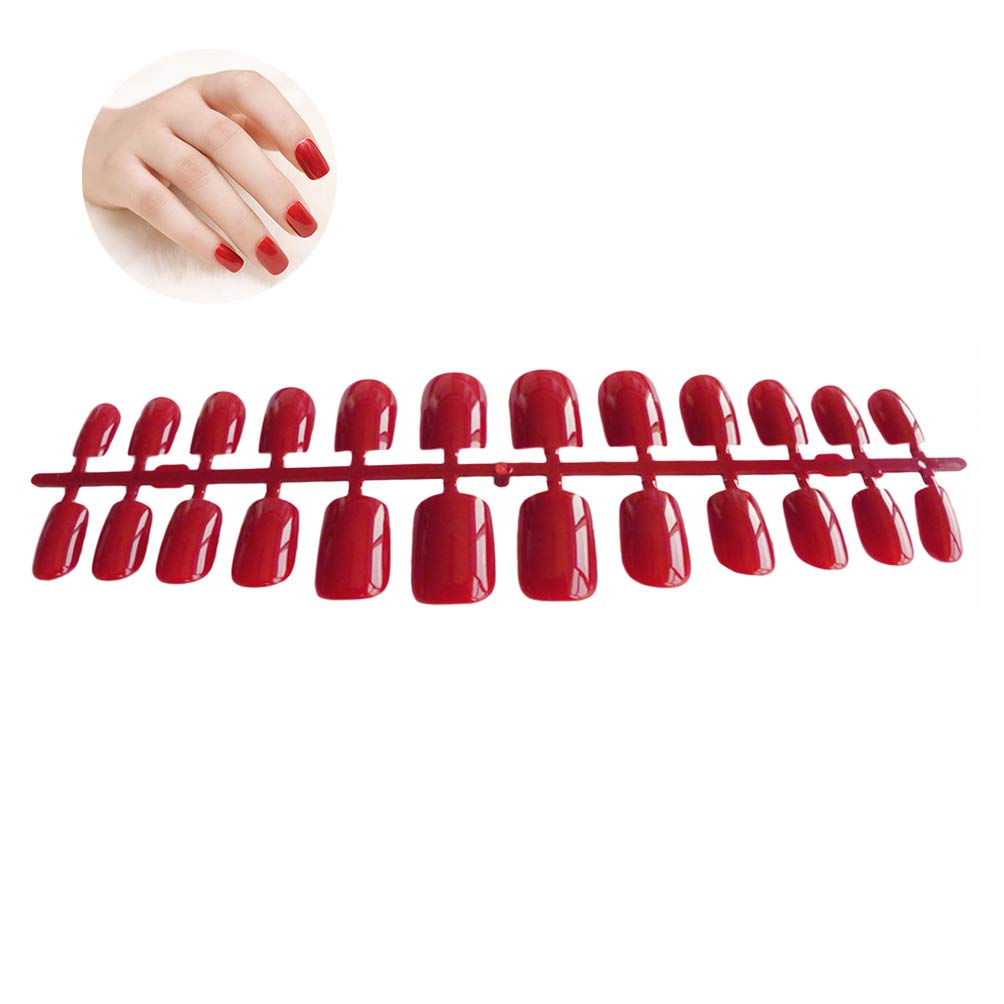 Mobestech 120pcs Red False Nails Kit - Full Cover Artificial Fake Nails with Glue, Manicure Accessories for Women & Salon Use | Perfect for Parties, Weddings & Daily Wear
