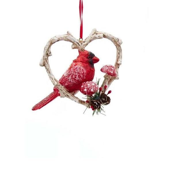 Cardinal Birds in Heart Frame Ornament - 3.54 Inch Handmade Christmas Tree Decoration for Holiday Home Decor, Gift for Bird Lovers, Perfect for Christmas, Valentines Day & Winter Decorations