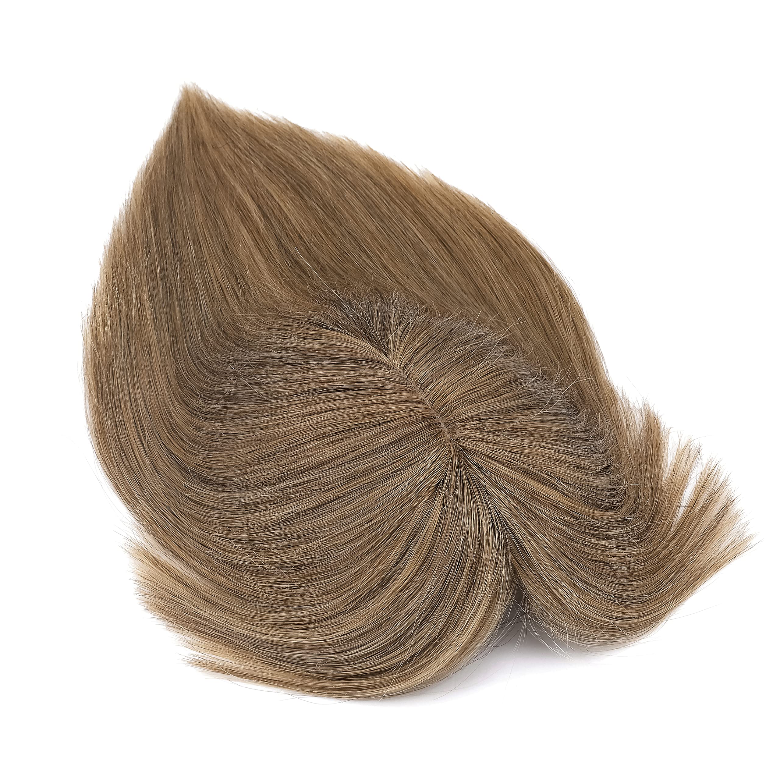 Benehair Clip-in Hair Topper with Thin Bangs | 14 Inch Human Hair Topper | Handmade Silk Base | Straight & Soft Hair Extensions for Women | Covers Hair Loss & Thinning | Light Brown #6 | Perfect for Daily Wear, Special Occasions & Confidence Boosting