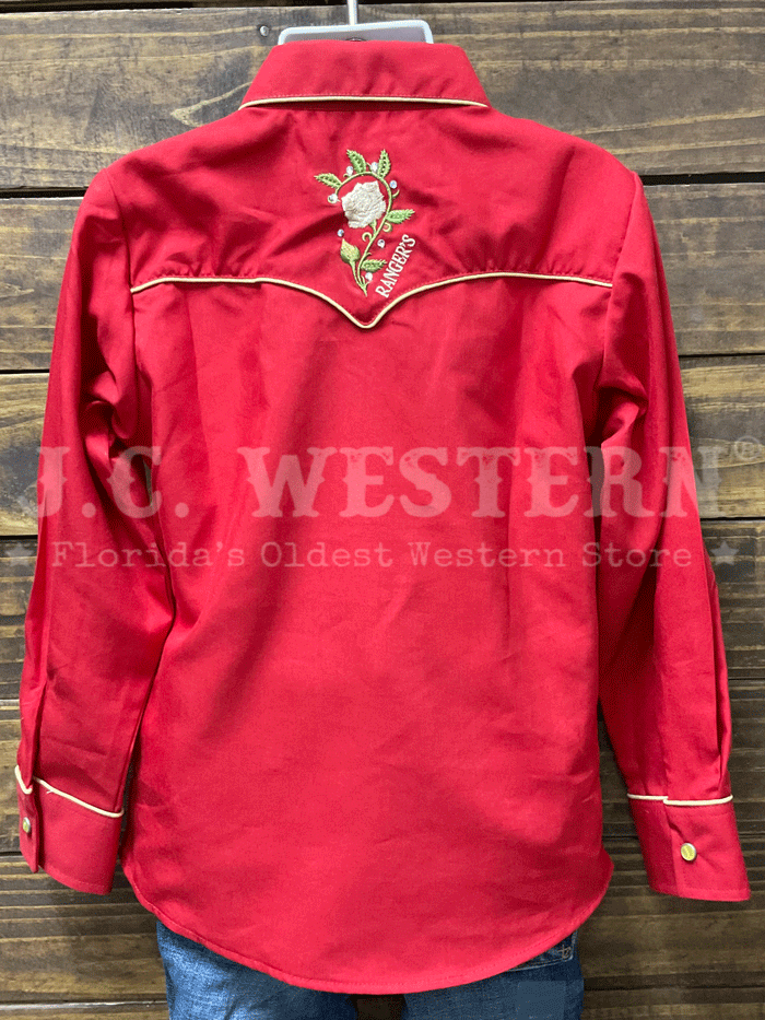 Rangers 011NA01 Girls Western Shirt - Long Sleeve Embroidered Red Cowgirl Top for Rodeo, Horse Riding & Country Fashion