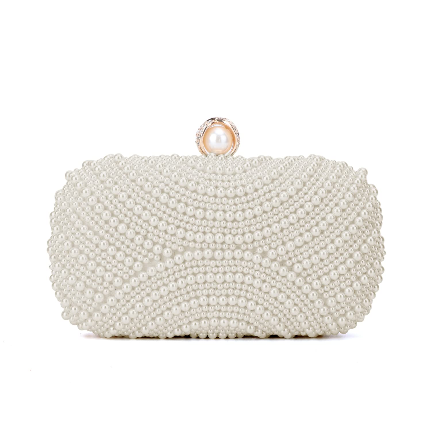 Elegant White Pearl Clutch Purse for Women - Wedding & Evening Party Handbag - Bride Pearl Clutch Wallet with Shiny Rhinestones | Perfect for Prom, Bridal Shower, Cocktail Parties & Formal Events