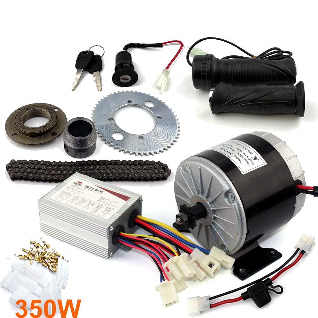 L-faster 24V/36V 350W Electric Mini Bike Motor Kit - No Teeth Flywheel, 25H Chain Sprocket, Speed Control Handle & Power Lock Switch - Perfect for DIY E-Bike Conversions, Kids Electric Bikes, and Mini Motorcycle Projects