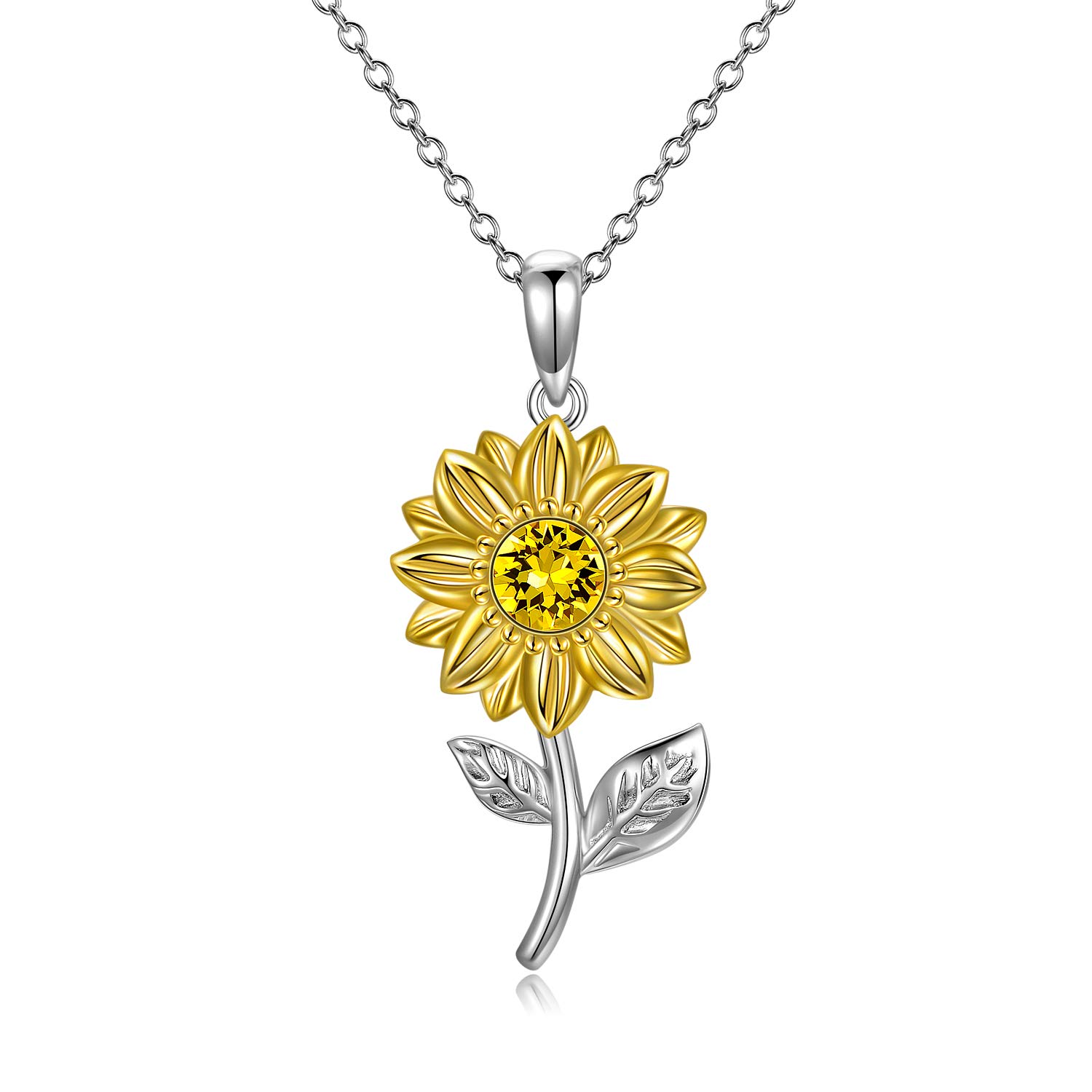 14K Real Gold Sunflower Necklace for Women - You Are My Sunshine Gold Pendant with Crystal, Birthday Anniversary Gift for Mom Wife Girlfriend (16