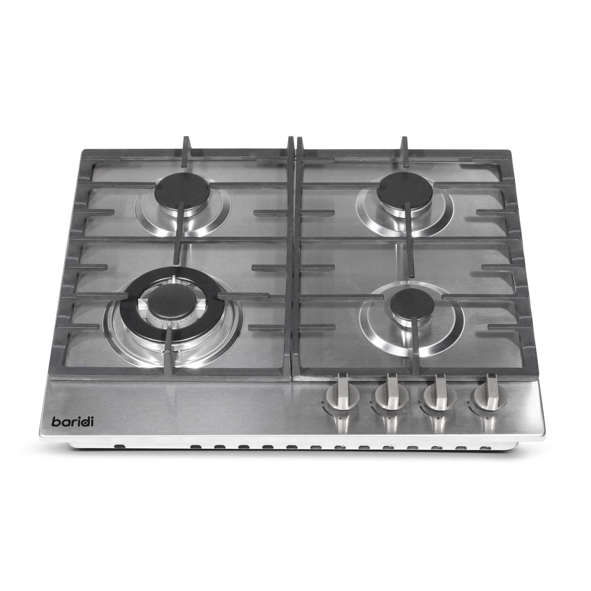Baridi 60cm Built-In Gas Hob with 4 Burners & Cast Iron Pan Supports - Stainless Steel DH225 | Perfect for Home Kitchens & Professional Cooking