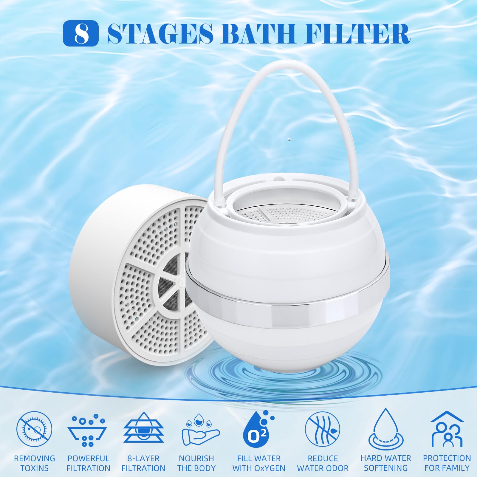 Premium Bathtub Water Filter - Removes 250+ Contaminants for Softer Skin | BPA-Free | Lasts 2500 Gallons | Perfect for Relaxing Baths, Baby Bath Time & Sensitive Skin Care