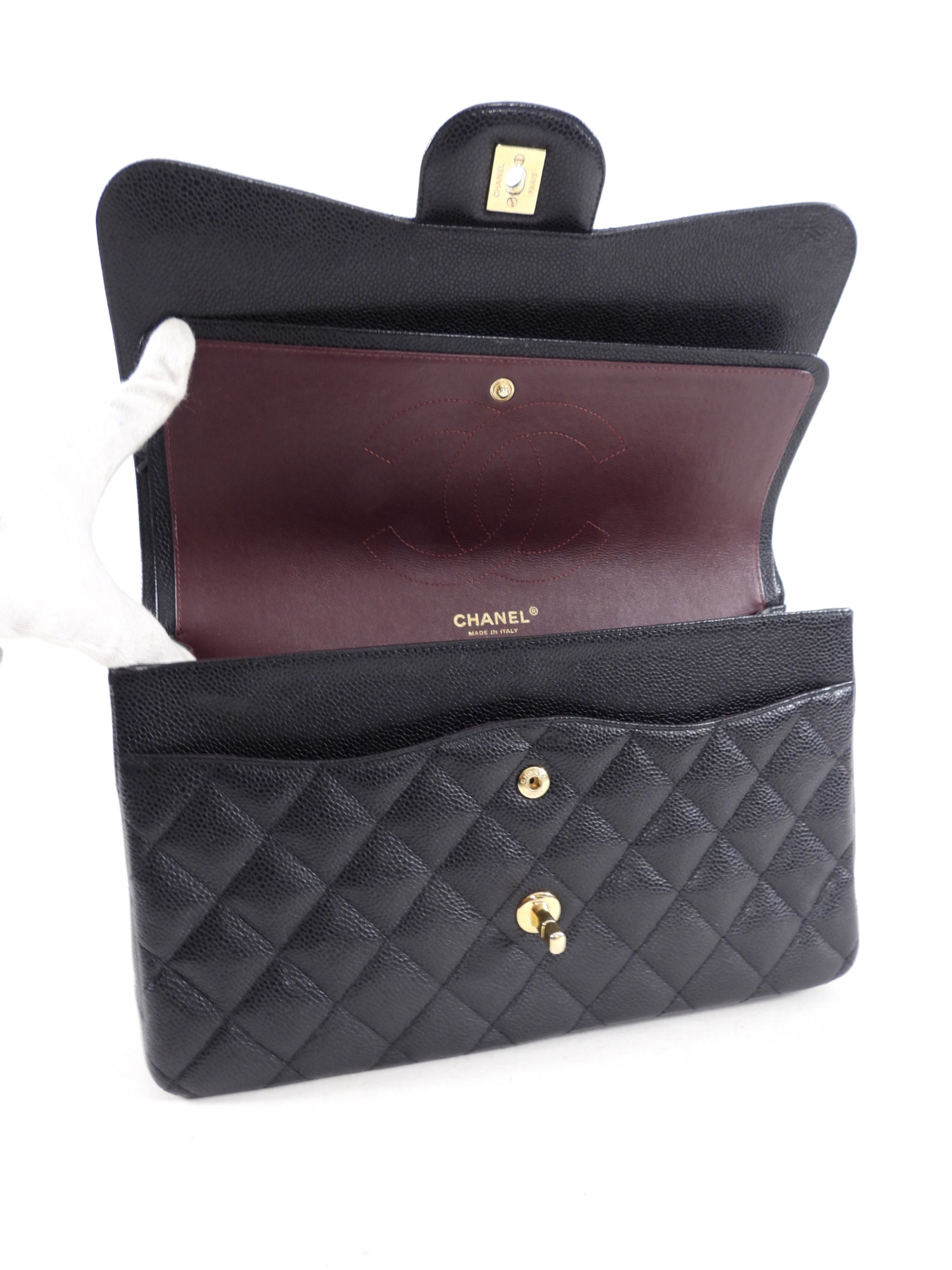 Chanel Black Caviar Jumbo Double Classic Flap Bag - Luxury Designer Handbag for Women | Perfect for Evening Events, Parties & Special Occasions