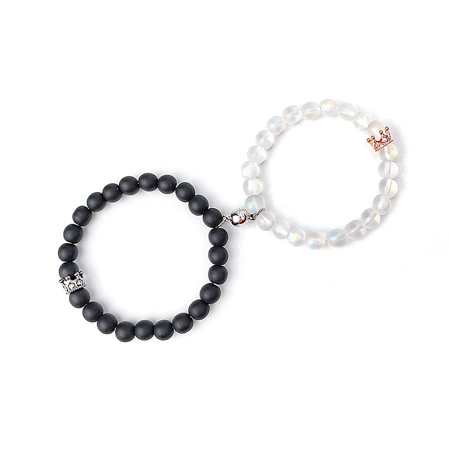 LUOKIFUR Magnetic Couples Bracelets Set - King & Queen Crown Matching Bracelets for Men & Women, Romantic Couple Gifts for Anniversary, Valentine's Day, Wedding | Adjustable Beaded Friendship Bracelets for Him & Her