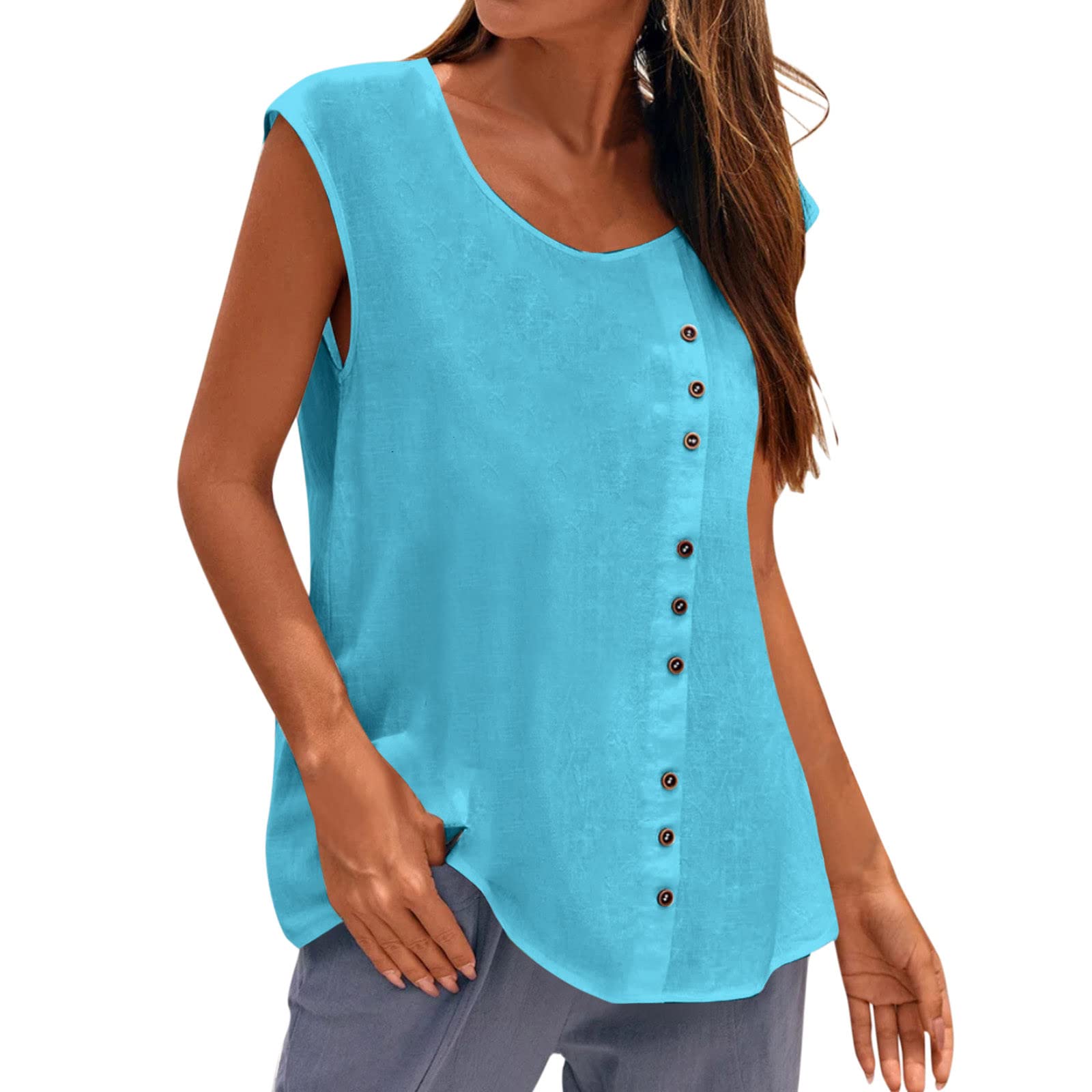 UOKNICE Women's Summer Sleeveless Button Vest Top - Casual Round Neck Loose Blouse for Women | Perfect for Beach, Vacation & Lounge Wear
