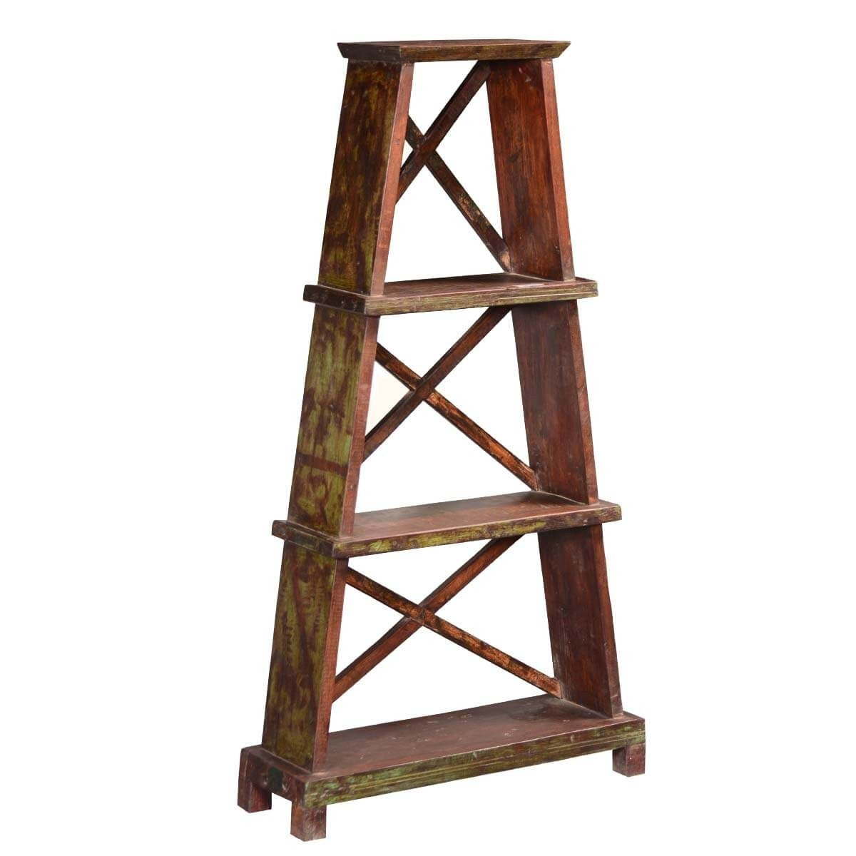 Rustic Reclaimed Wood Bookcase with 3 Open Shelves - Eiffel Tower Style for Living Room, Office, or Bedroom Storage & Decor