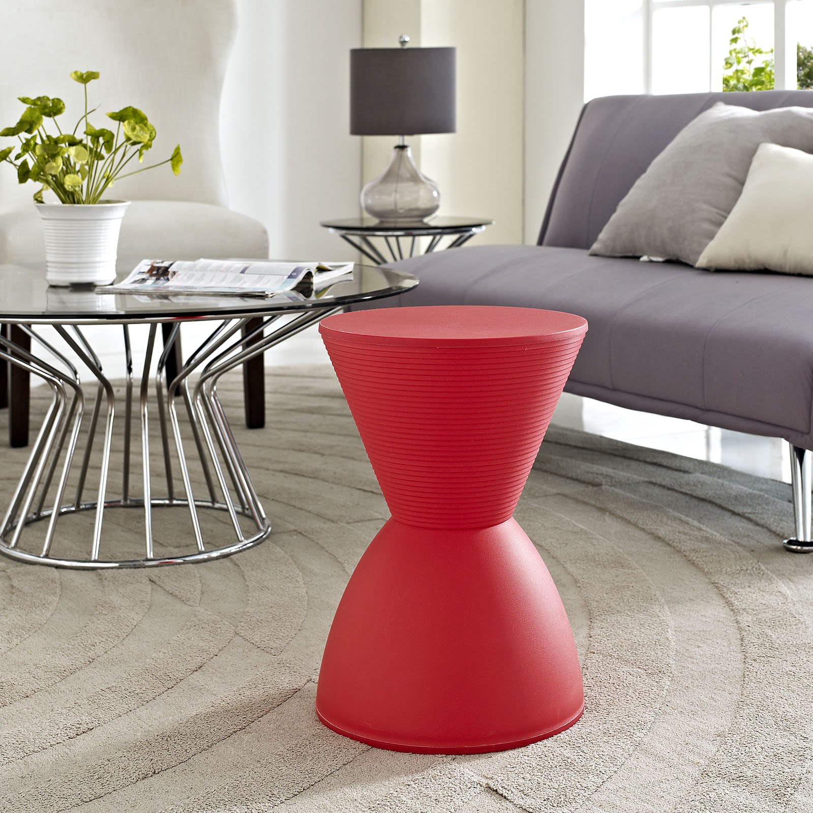 Modern Contemporary Red Plastic Stool - Bar Stool, Kitchen Counter Stool, Dining Chair for Home & Office Use