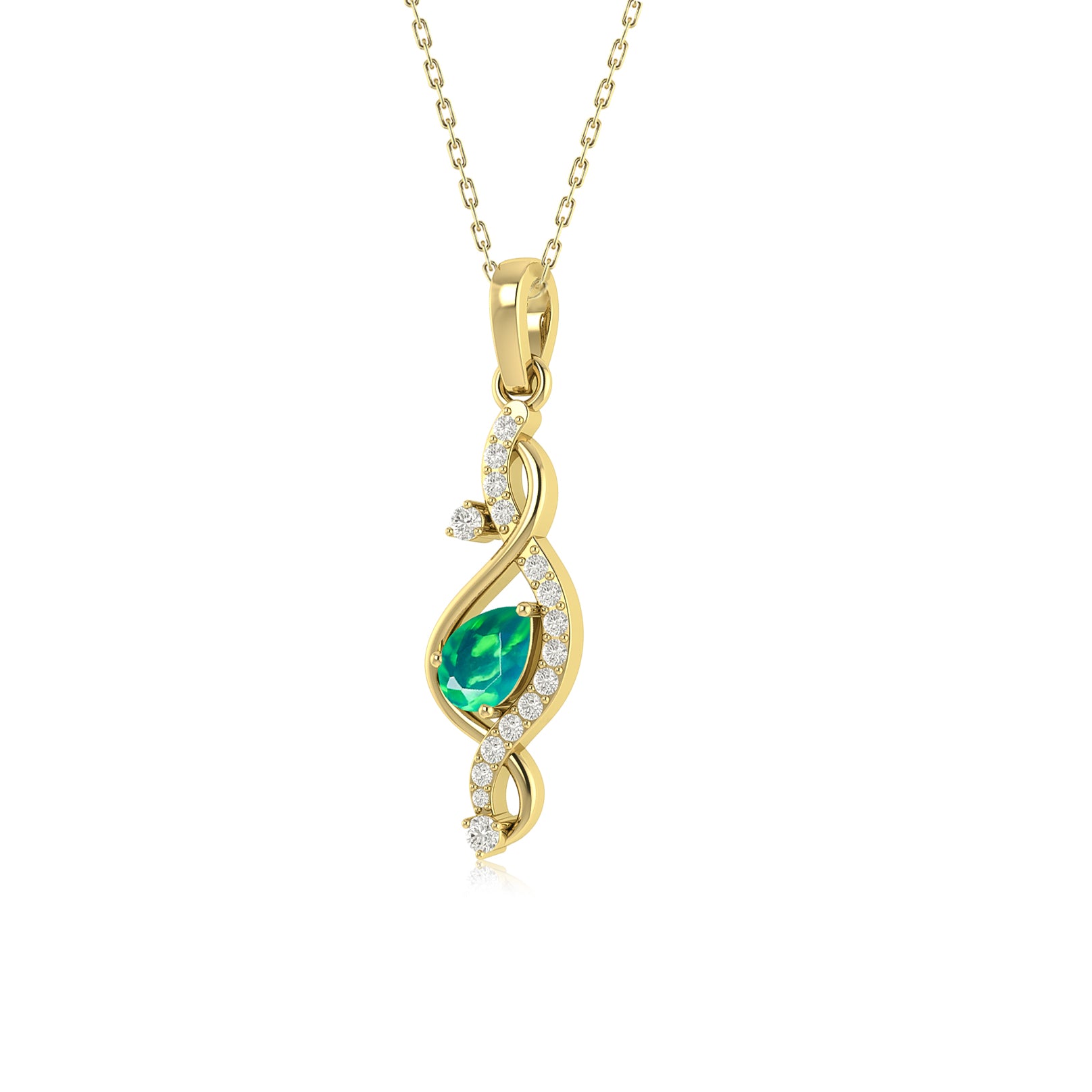 Natural Green Opal Pear-Shaped Pendant Necklace - Elegant Designer Jewelry for Women, Perfect for Weddings, Parties & Special Occasions