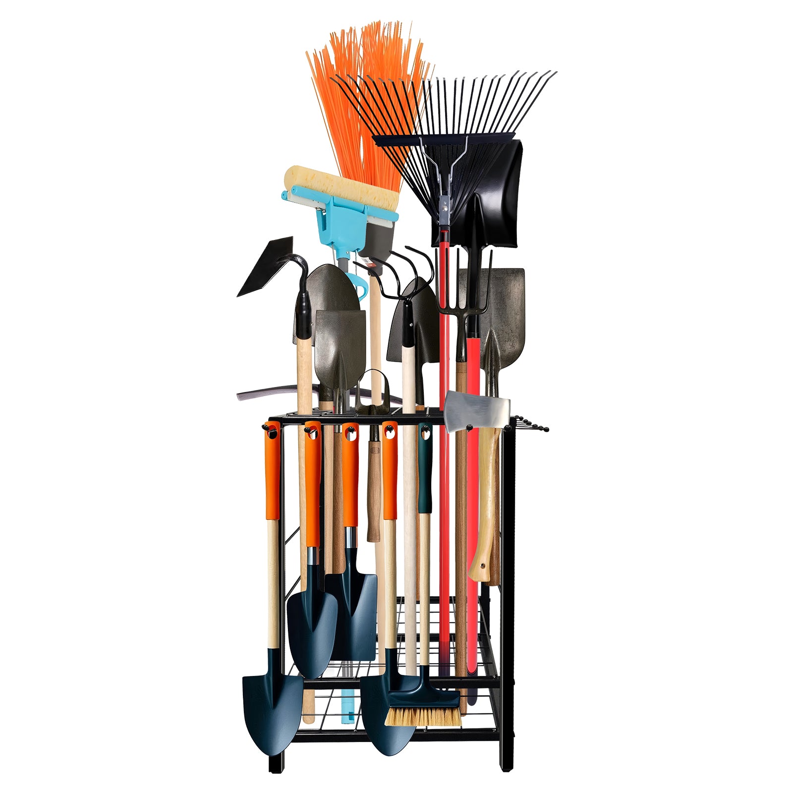 GARVEE 15x15x27.2 Inch Heavy Duty Metal Garden Tool Organizer - Yard Tools Storage Stand for Garage, Shed & Outdoor Use - Black Tool Rack for Efficient Garden Equipment Organization