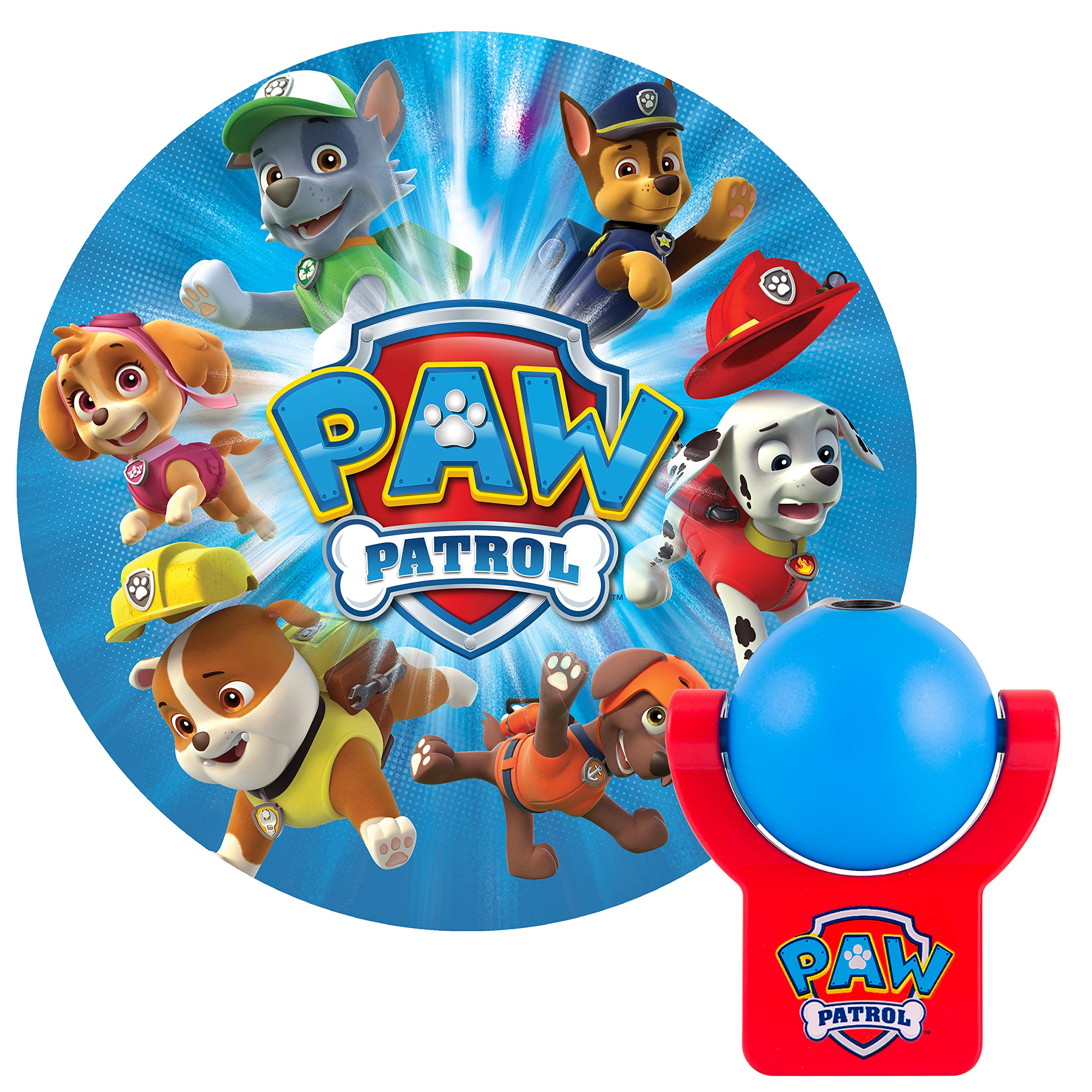 Nickelodeon Paw Patrol LED Plug-in Night Light with Blue & Red Colors - Light Sensing Auto Projector for Ceiling, Wall, or Floor (Model 30604) - Perfect for Kids' Bedrooms, Nurseries, and Playrooms