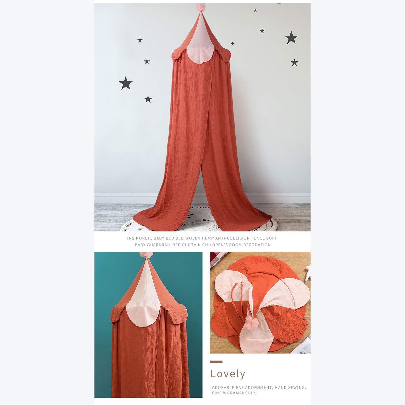 **Princess Castle Bed Canopy for Kids - Round Hanging Play Tent & Reading Nook Canopy, Orange (50 x 240cm) - Perfect for Bedrooms, Playrooms & Dreamy Hideaways**