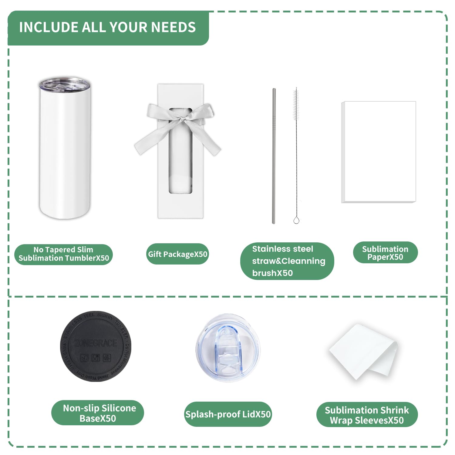 50 Pack 20 oz Skinny Sublimation Tumblers - Stainless Steel Double Wall Insulated Blank White Tumbler Cups with Lids - Bulk Sublimation Blanks for DIY Heat Transfer - Perfect for Custom Gifts, Promotional Items & Personalized Drinkware