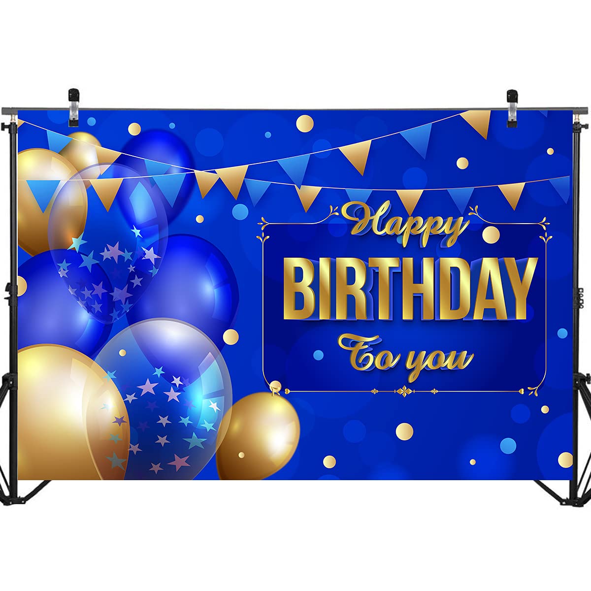 Blue & Gold Glitter Happy Birthday Backdrop Banner - 71x49 Inch Party Decor for Photo Booth, Cake Table, Wall Decorations | Premium Birthday Party Supplies for Adults & Kids Celebrations