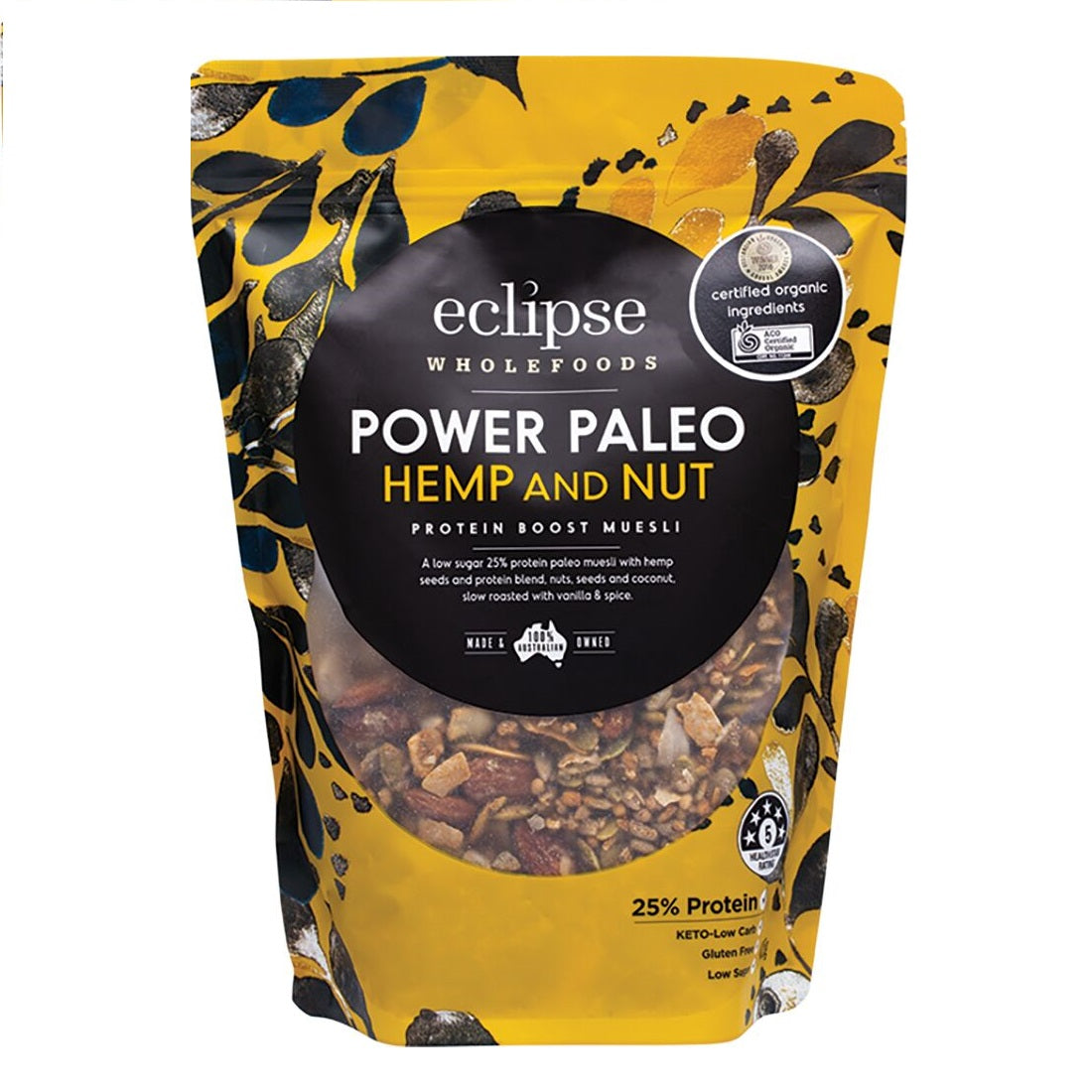 Organic Paleo Muesli with Hemp & Nuts - 425g | Gluten-Free Breakfast Cereal | Healthy Snack for Hiking, Camping & Office | Eclipse Organics