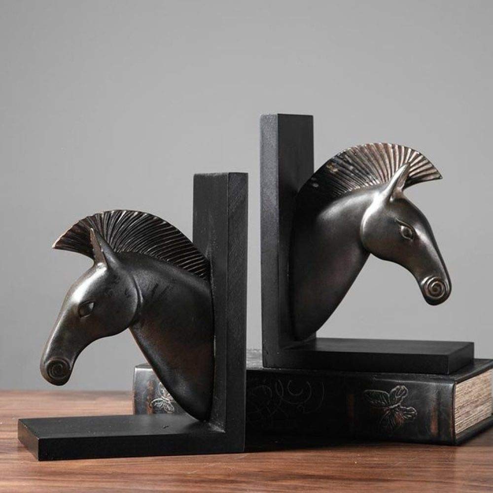 LILOVE Horse Head Bookends - Creative Resin Home Decor for Bedroom, Study & Office - Unique European Style Gifts for Book Lovers & Home Furnishings Enthusiasts - Perfect for Bookshelf Organization & Stylish Interior Design