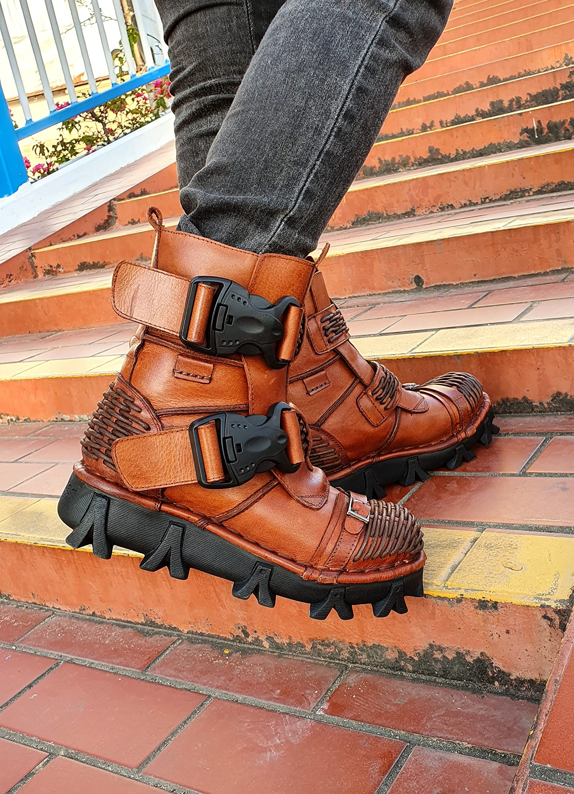 Men's Combat Motorcycle Leather Boots - Soft, Comfortable Ankle Boots for Riding & Outdoor Adventures - Perfect for Bikers, Hiking & Casual Wear