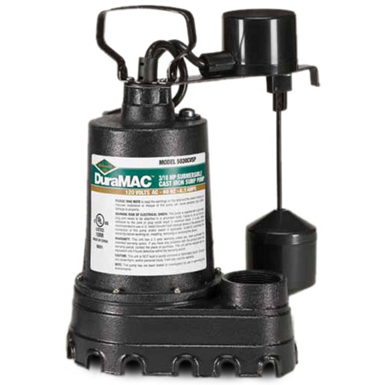 6190-148 5030CVSP 3/10 HP Cast Iron Vertical Sump Pump for Basement Flooding, Crawl Space & Water Removal - Heavy Duty Submersible Utility Pump for Home, Commercial & Industrial Use