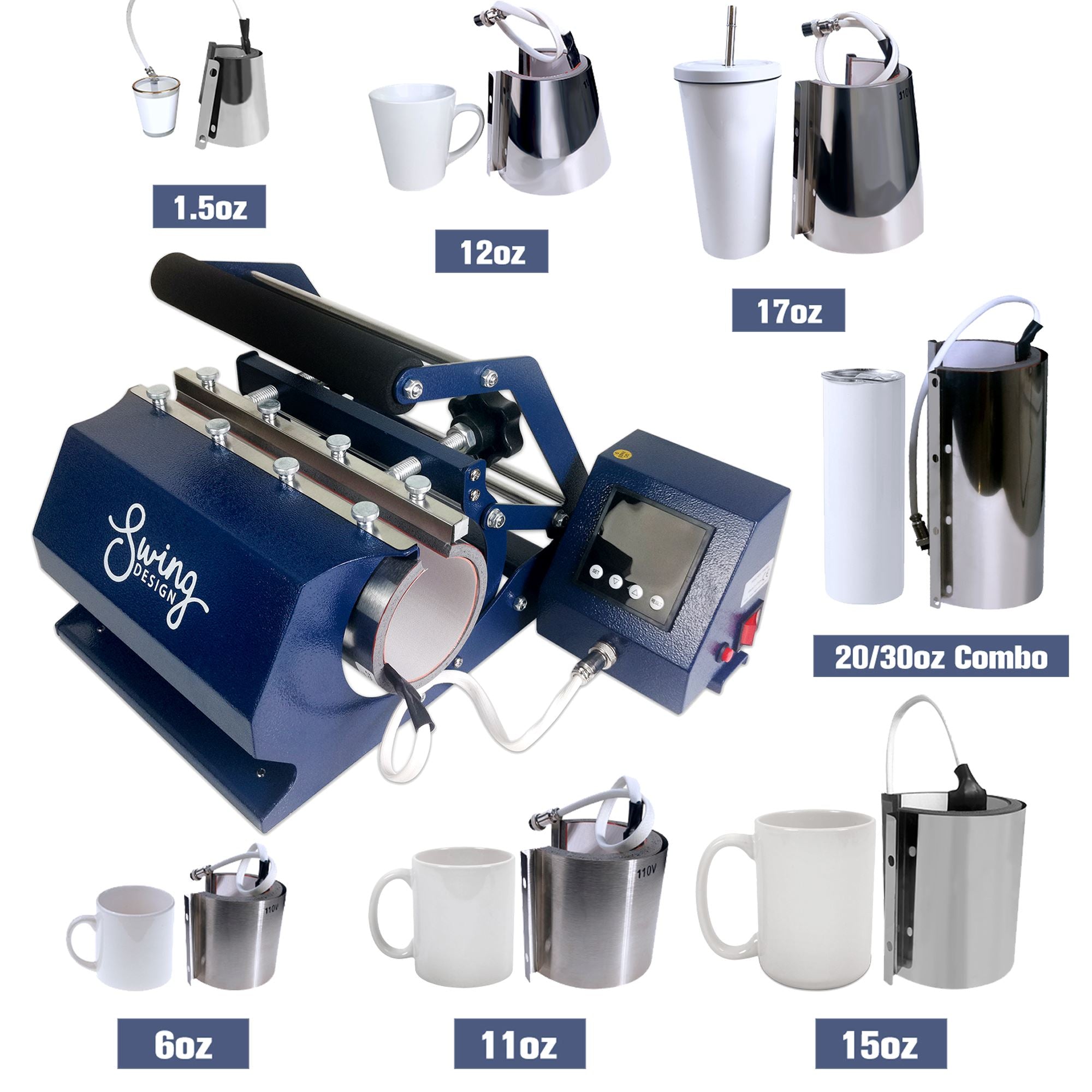 7 in 1 Swing Design Tumbler Heat Press Machine for 20oz & 30oz Cups - Navy Blue - Perfect for Custom Tumblers, Mugs & Drinkware Business, DIY Crafts & Personalized Gifts