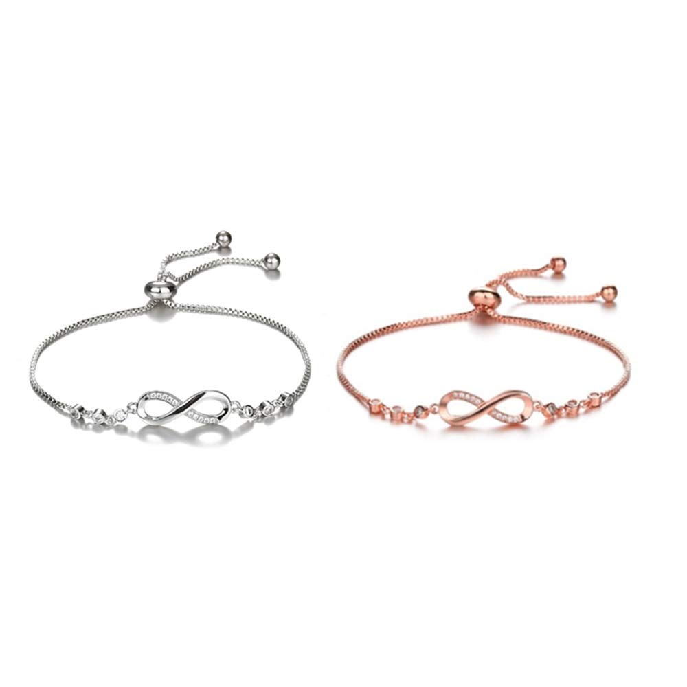 2pcs Infinity Symbol Charm Bracelet - Adjustable Stainless Steel Jewelry for Women, Friendship Gift for Her, Perfect for Valentine's Day, Anniversary & Everyday Wear