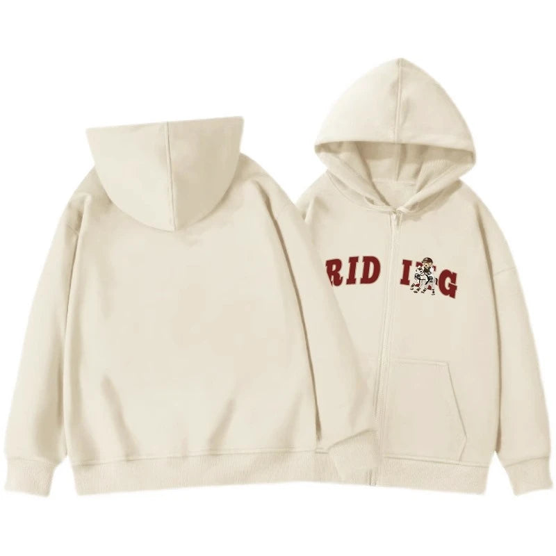 Women's Basic Hooded Zip-Up Hoodie - Winter Casual Pullover with Drawstring & Letter Print - Cozy Solid Color Fashion for Everyday Wear, Gym, and Outdoor Activities