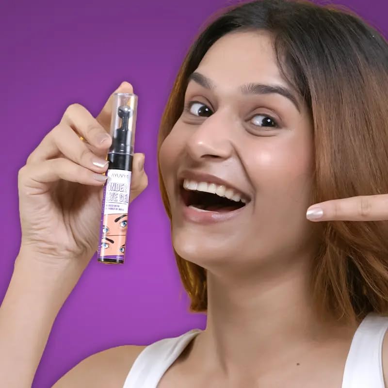 Ayuvya Under Eye Cream Gel Roll On for Men & Women - Dark Circle & Puffiness Reducer with Pomegranate, Papaya & White Rose Extracts - Anti-Aging Eye Treatment for Wrinkles & Fine Lines - Perfect for Nighttime Skincare & Morning Refreshment - 1 Pack