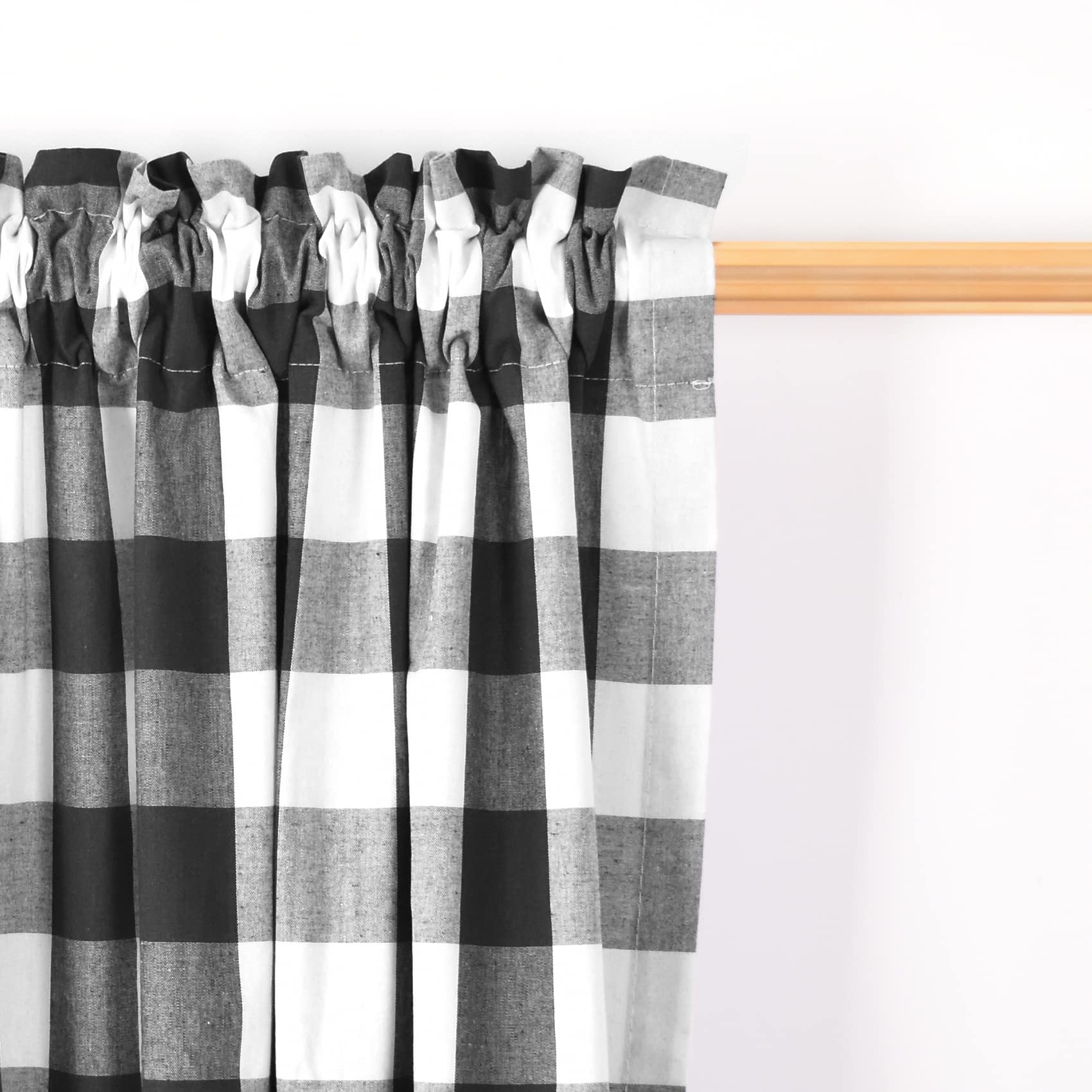 Black and White Buffalo Gingham Check Cotton Curtains - 95 Inch Long Rod Pocket Window Panels (Set of 2) for Living Room, Bedroom & Kitchen - Farmhouse Style Plaid Checker Drapes for Rustic Home Decor