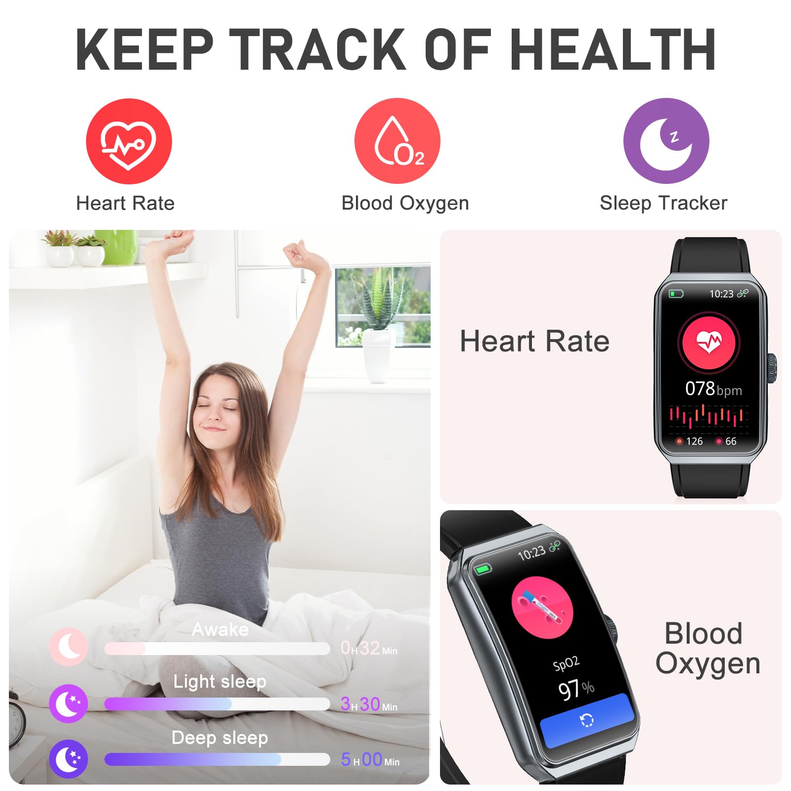 Premium Fitness Tracker Watch with 24/7 Heart Rate Monitor, Blood Oxygen & Sleep Tracking - IP68 Waterproof Activity Tracker with Step Counter for Men & Women - Perfect for Running, Gym Workouts & Daily Health Monitoring