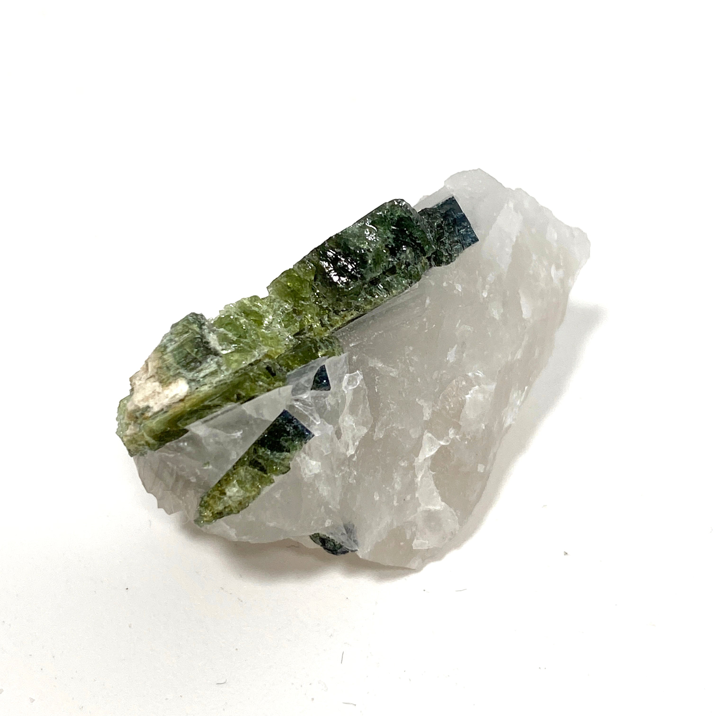 Natural Green Tourmaline on Quartz Crystal Specimen - GTQ05 | Healing Stone for Meditation, Reiki & Home Decor
