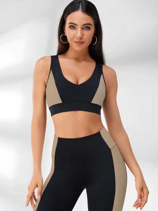 ZASUWA Women's Contrast Color Backless Tracksuit - Stylish Workout Outfit for Gym, Yoga & Running | Comfortable & Fashionable Activewear