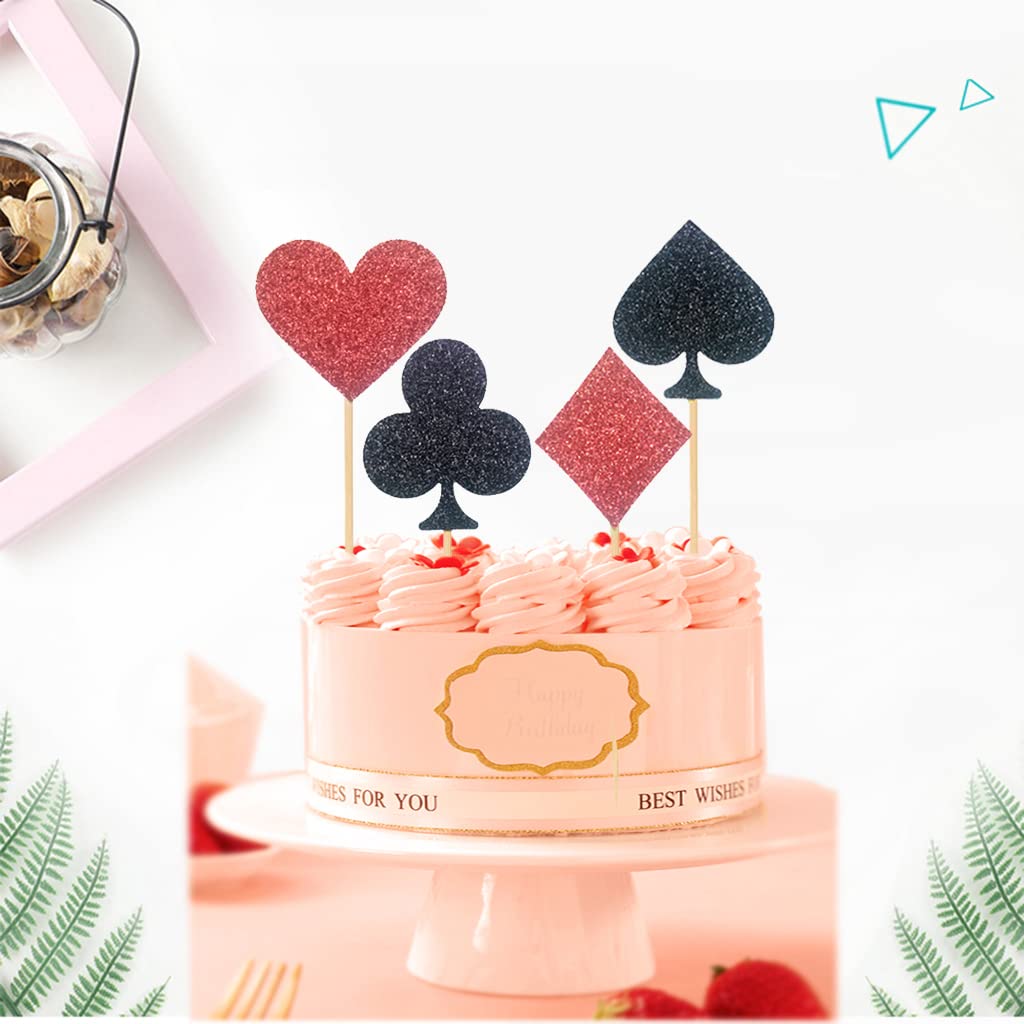 24 PCS Glitter Poker Chip Cupcake Toppers - Casino Night, Las Vegas Party, Birthday, Wedding & Baby Shower Cake Decorations - Perfect for Casino Theme Parties, Dessert Table Decor & Special Events