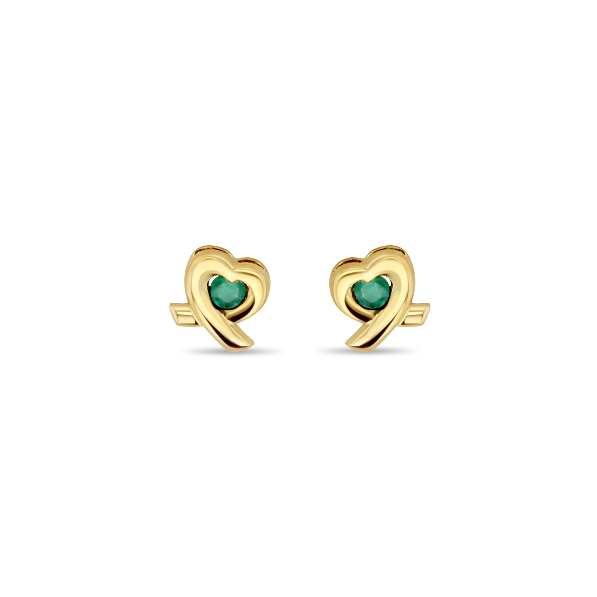 14K Yellow Gold Heart Shaped Emerald Stud Earrings for Women - Perfect Gift for Valentine's Day, Anniversary & Special Occasions