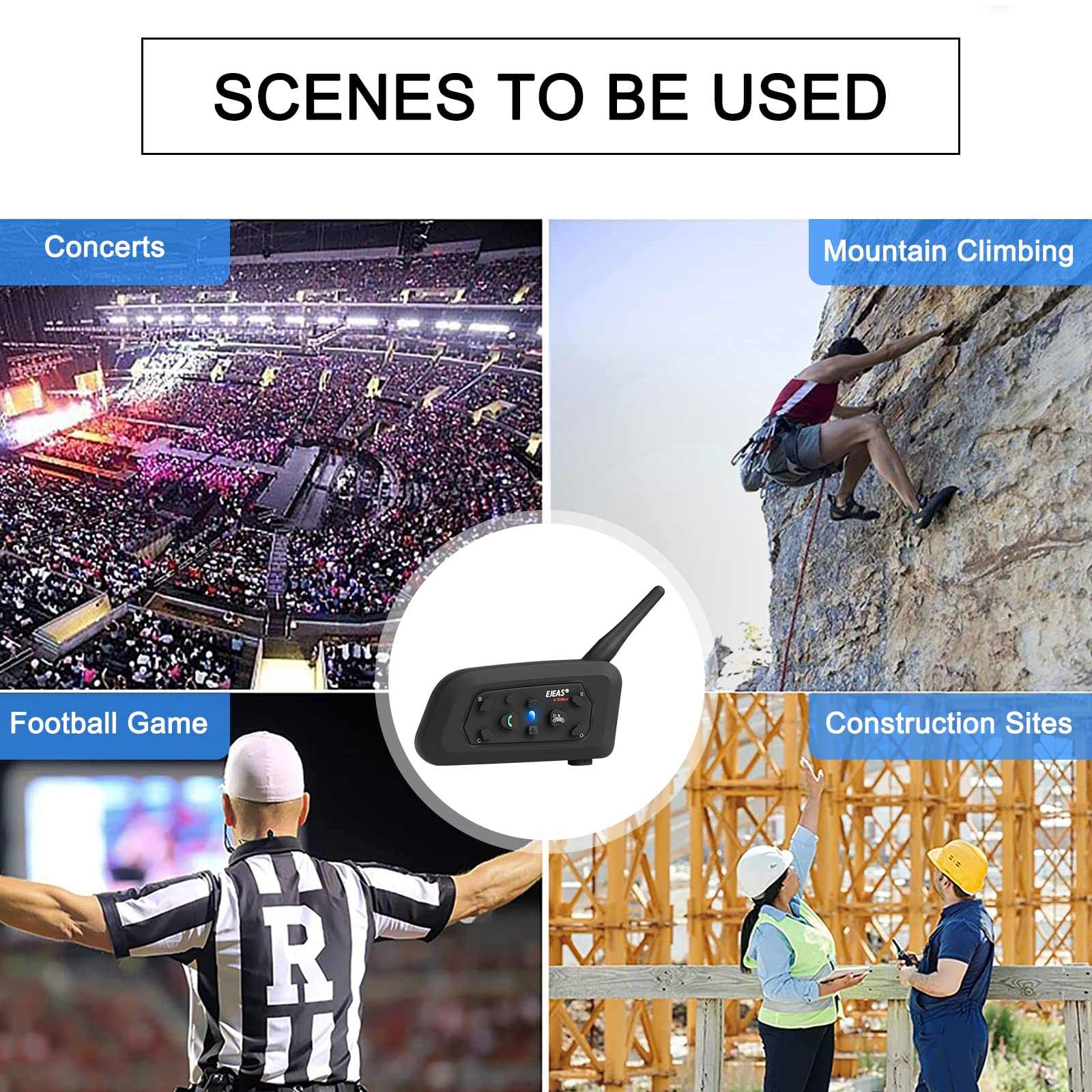 EJEAS Vnetphone V6C Wireless Bluetooth Intercom - 1200M Range, Full Duplex, 850mAh Battery for Football Referees, Motorcycle, Snowmobile & Motorbike Communication - Includes Referee Headset (1PC) - Perfect for Sports Officiating, Group Rides & Outdoor Adventures