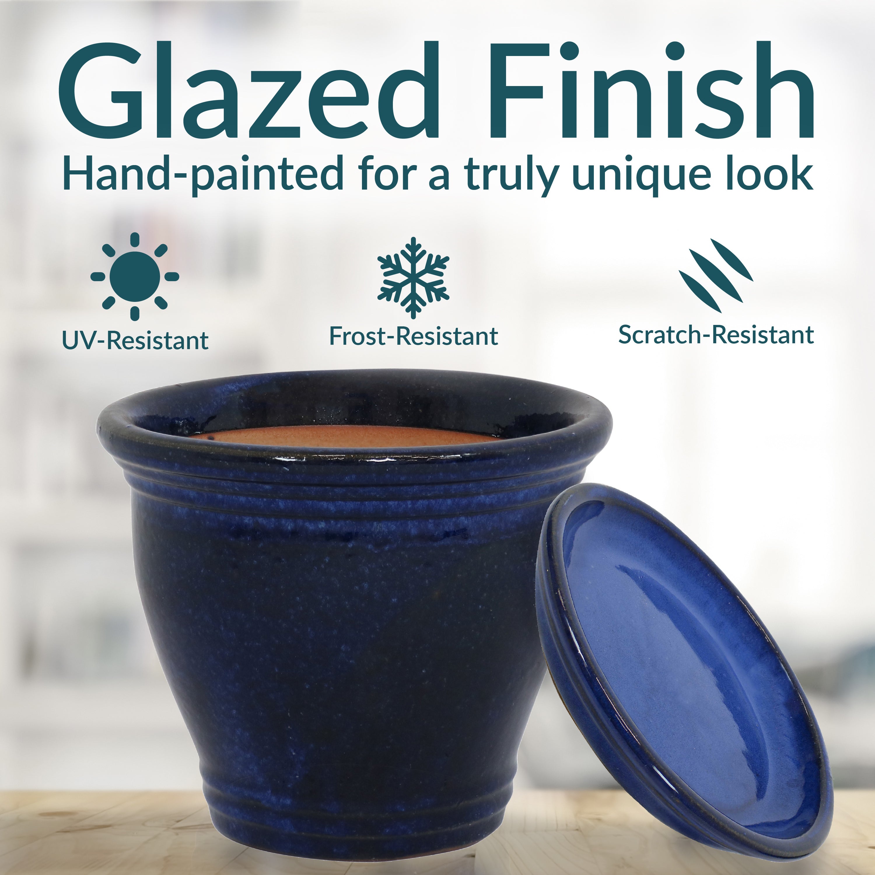 Sunnydaze 2-Pack Glazed Ceramic Plant Pots with Saucers - Indoor/Outdoor Decorative Flower Planters for Home, Garden, and Patio