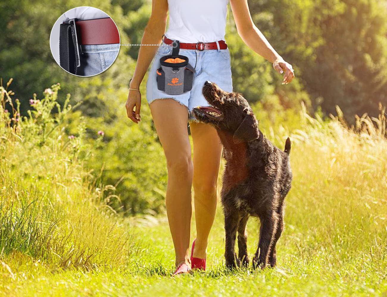 AMZNOVA Dog Training Treat Pouch with Built-in Poop Bag Dispenser - 3 Cup Capacity for Pet Treats, Kibble & Toys - Heather Grey - Perfect for Outdoor Walks, Obedience Training & Pet Care Essentials