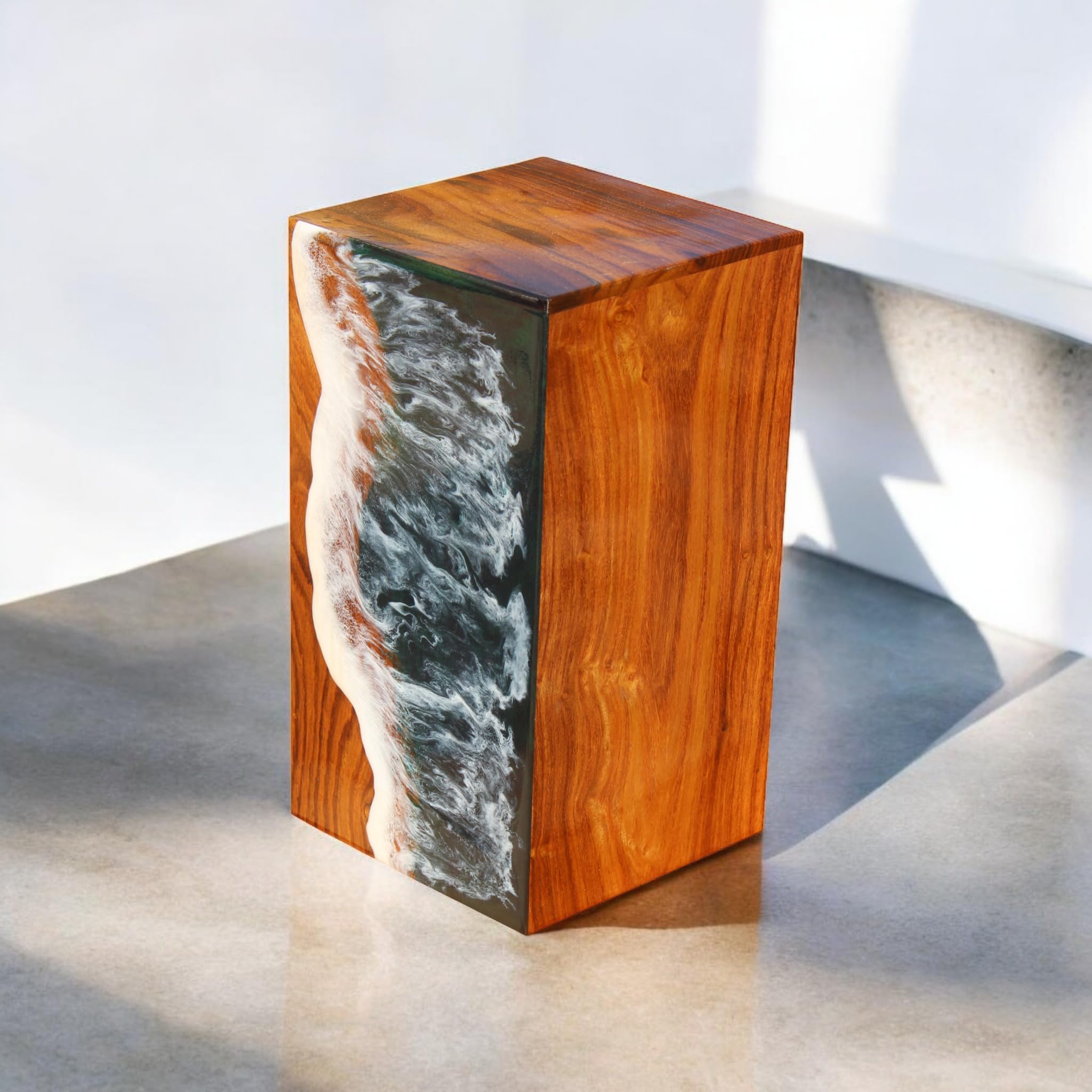 Ocean-Themed Wooden Resin Cremation Urn for Ashes - Handcrafted Coastal Memorial Urn for Adult Male - Perfect for Beach Memorials, Home Display & Celebration of Life Ceremonies