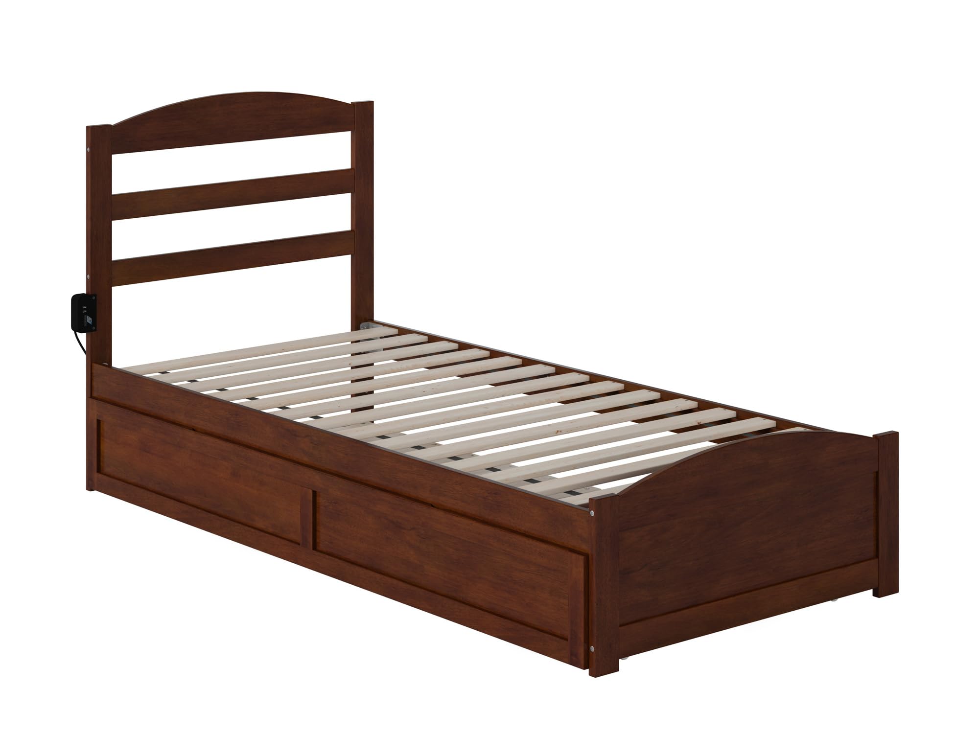 AFI Warren Twin XL Platform Bed with Footboard, Twin XL Trundle & USB Charging - Walnut Finish - Space-Saving Bedroom Solution for Small Rooms, Guest Rooms & Dorm Living
