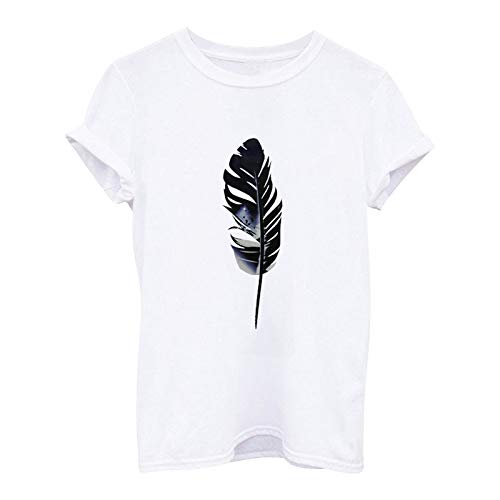 Women's Feather Print Short Sleeve T-Shirt - Summer Casual Loose Fit Graphic Tee for Juniors | Perfect for Beach Outings, Weekend Wear & Casual Dates