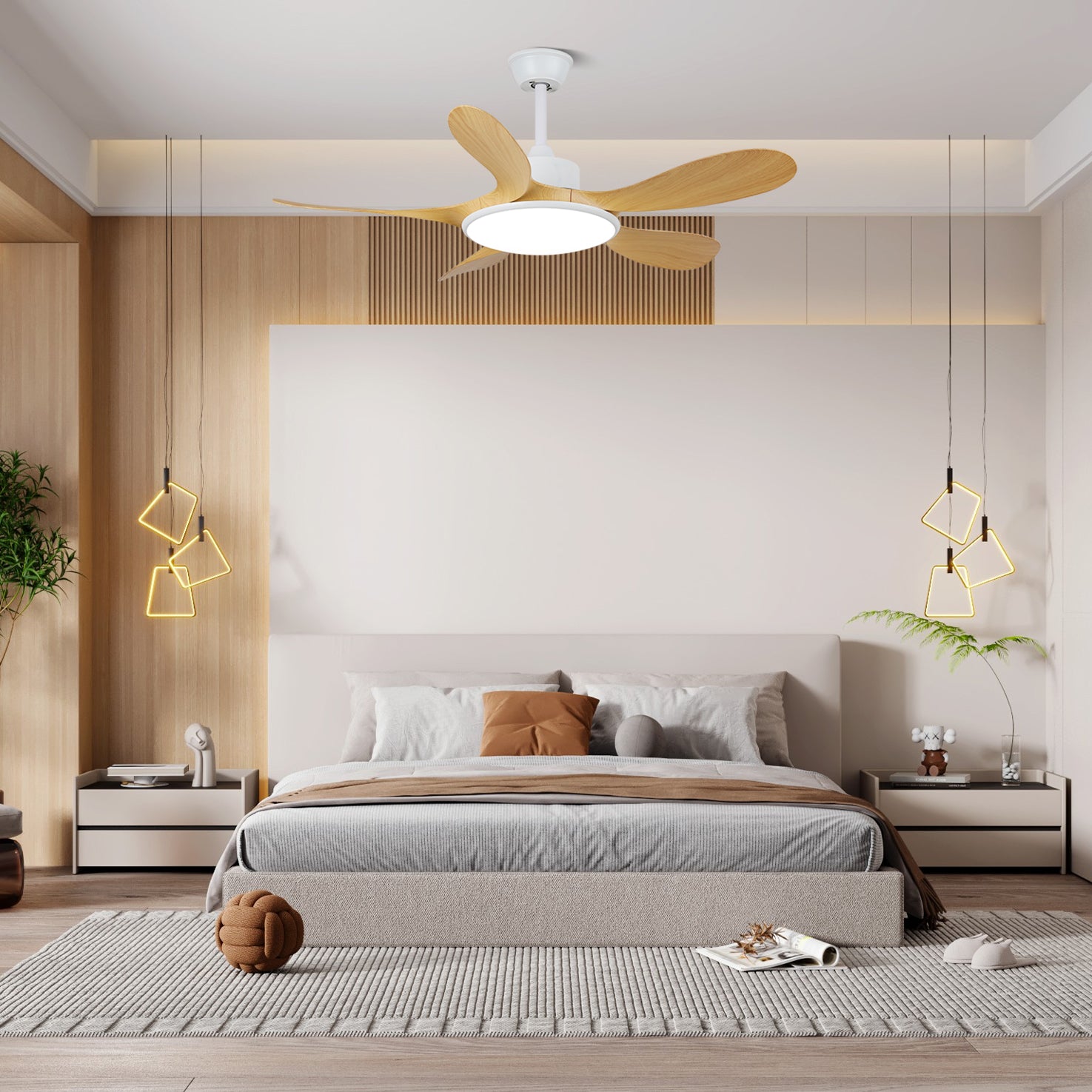 Brinley 48/52 Inch Ceiling Fan with Light Kit - Modern Indoor/Outdoor Fan for Living Room, Bedroom, Patio - Energy Efficient, Quiet DC Motor, Remote Control Included