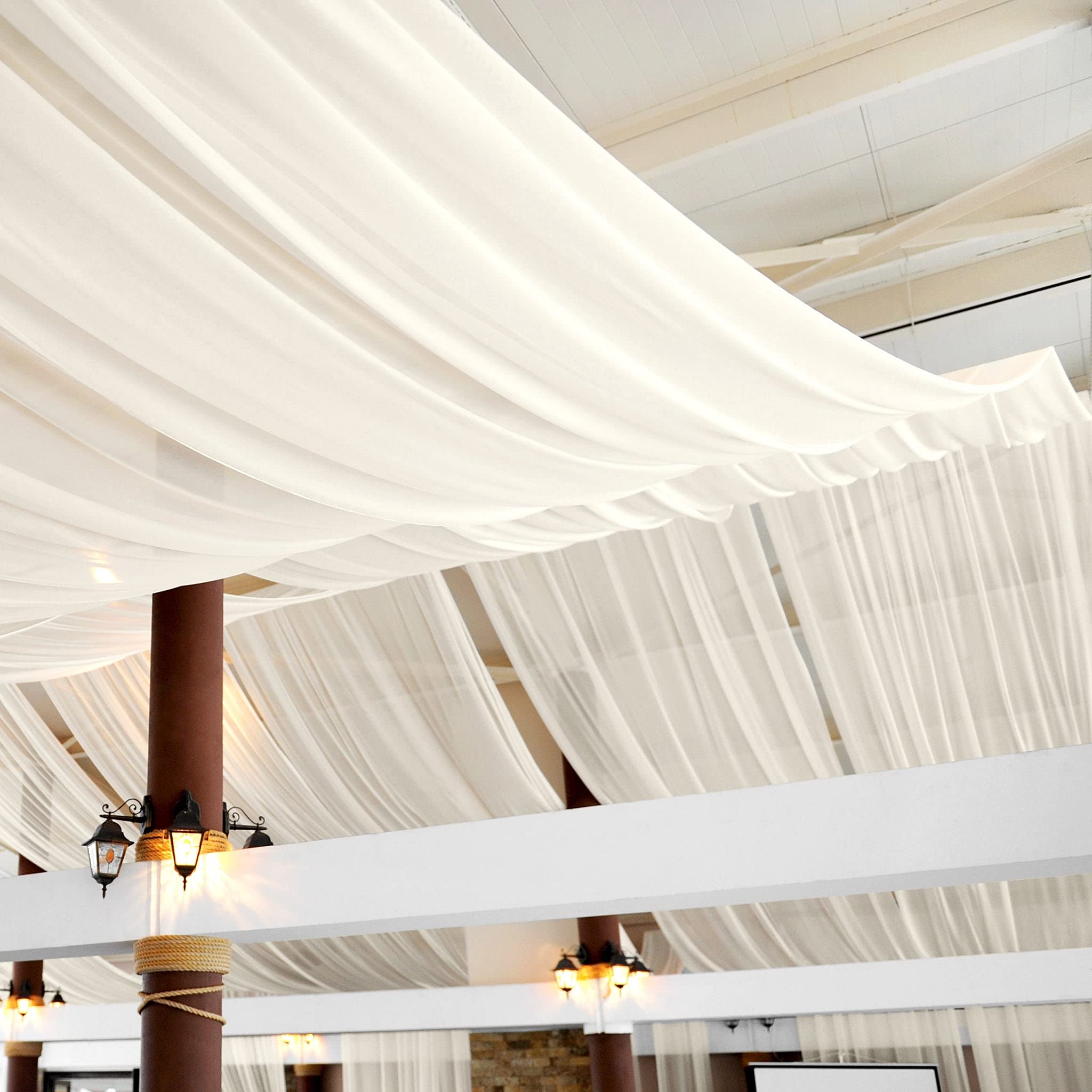 40Ft Flame Retardant Voile Sheer Fabric - Ivory Wedding Draping for Ceiling & Curtain Decor | Party, Event & Stage Backdrop | Fire Resistant Voile Cloth for Banquet Hall, Church Ceremony, Photoshoot Background