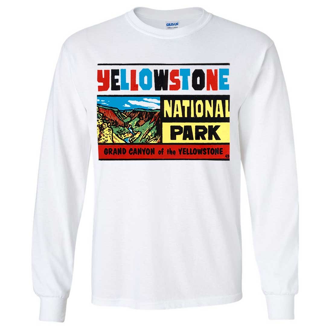 Vintage Yellowstone National Park State Sticker Long Sleeve Shirt - Comfortable Graphic Tee for Hiking, Camping & Outdoor Adventures