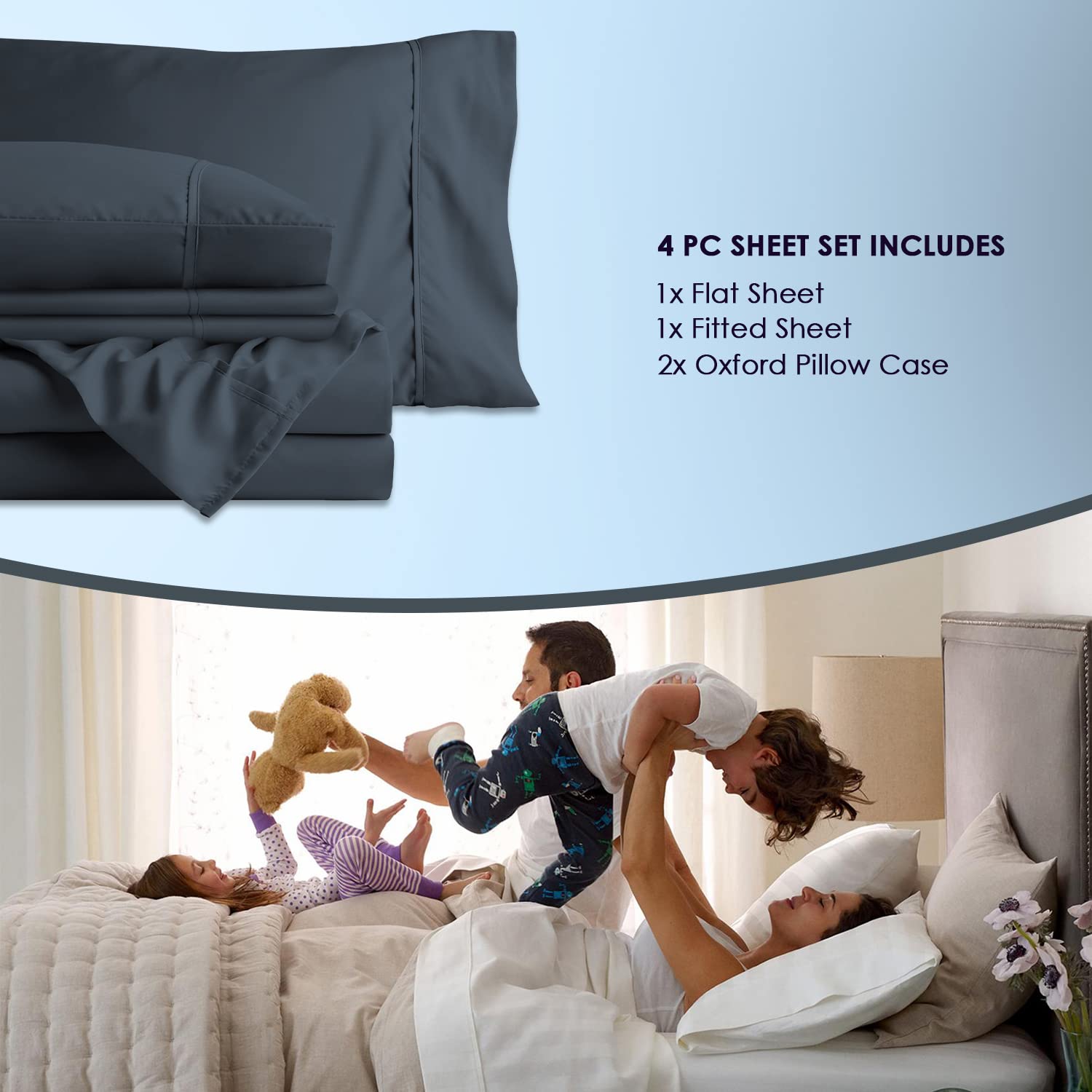 Luxury 100% Long Staple Cotton Sateen Bed Sheet Set - Full Size, 1000 Thread Count, Deep Pocket (Fits 15