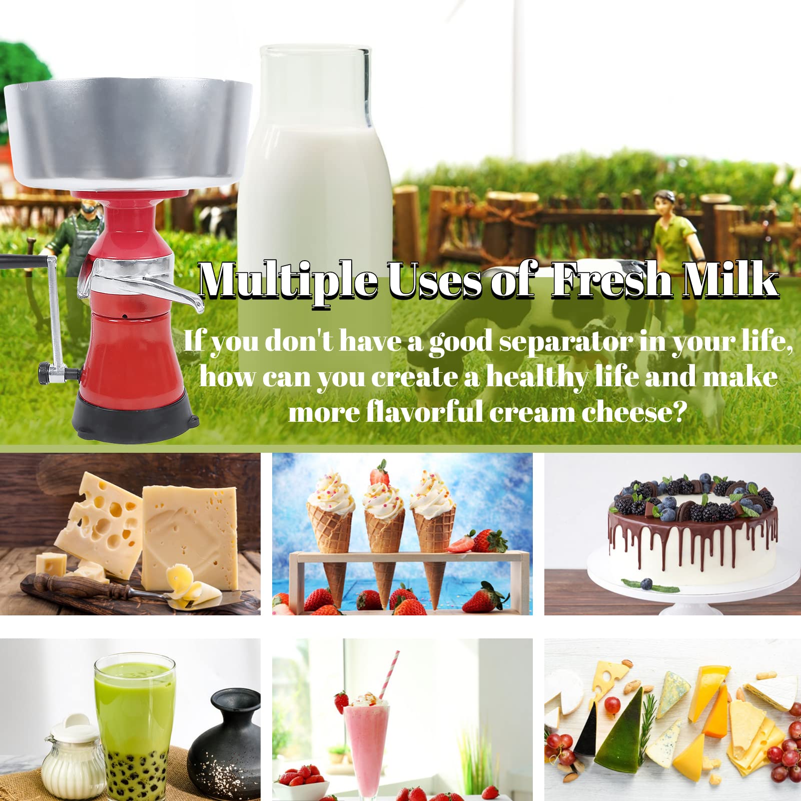 Electric Milk Cream Separator Machine - Lightweight Aluminum Alloy Manual Butter & Cheese Maker for Goat, Sheep & Cow Milk - Perfect for Home Dairy, Farm Use & Small Business Production