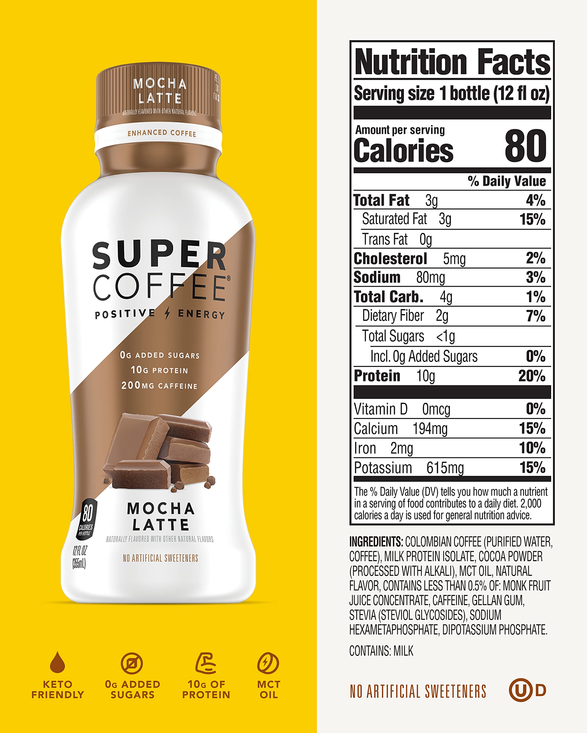 Keto Iced Coffee with 0g Added Sugar, 10g Protein & 80 Calories | Mocha Latte Flavor (12 Fl Oz, 6 Pack) - Soy Free, Gluten Free, Dairy Free | Perfect for Weight Loss, Keto Diet & On-the-Go Energy Boost